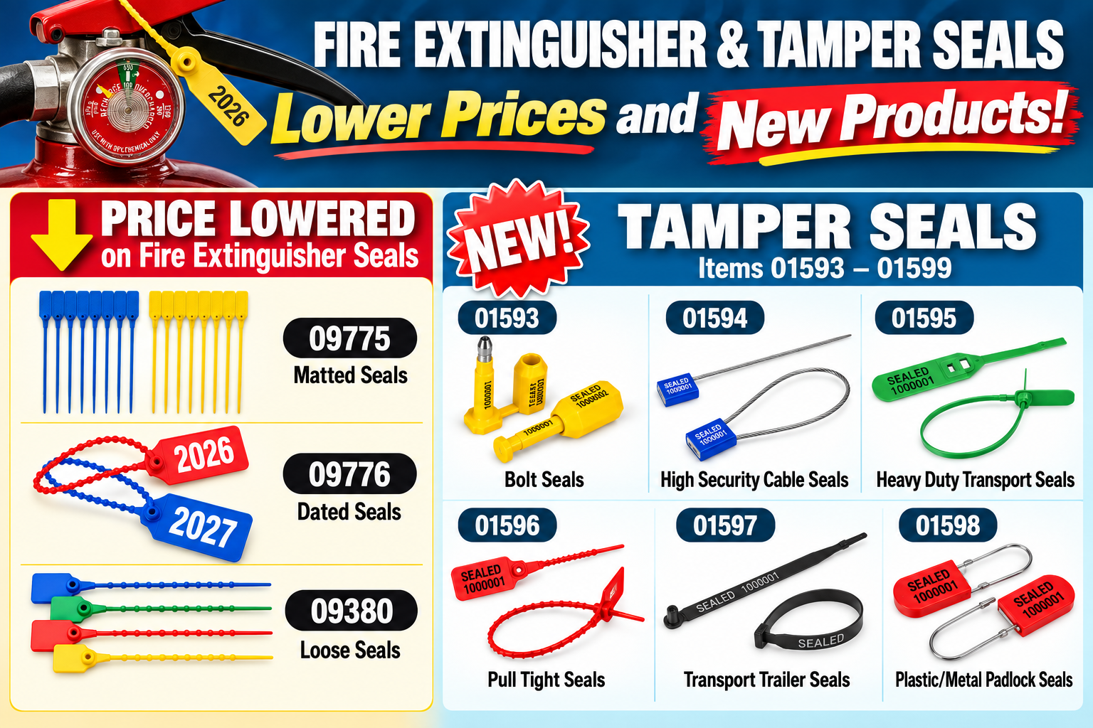 New seal products and pricing at Safety Emporium Price drops on extinguisher seals and new tamper seals